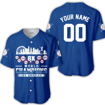 Personalized Los Angeles Baseball Skyline 8X World Champions T-Shirt For World Champions 2024, LA Baseball Champs Gifts