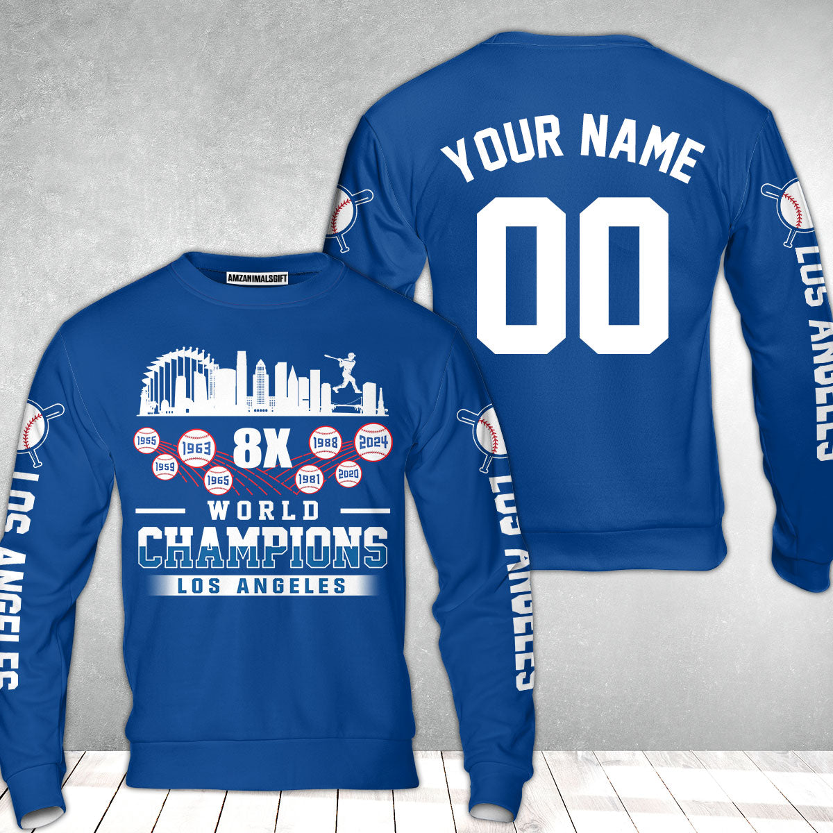 Personalized Los Angeles Baseball Skyline 8X World Champions T-Shirt For World Champions 2024, LA Baseball Champs Gifts