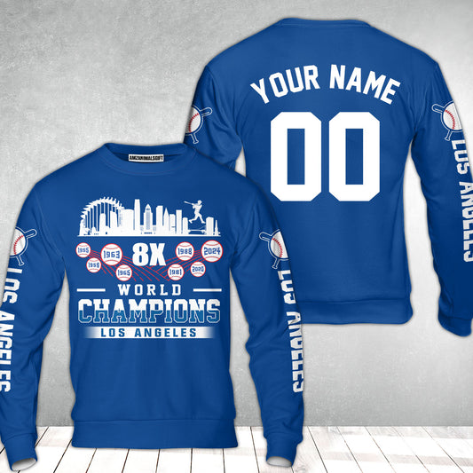 Personalized Los Angeles Baseball Skyline 8X World Champions Sweatshirt For World Champions 2024, LA Baseball Champs Gifts
