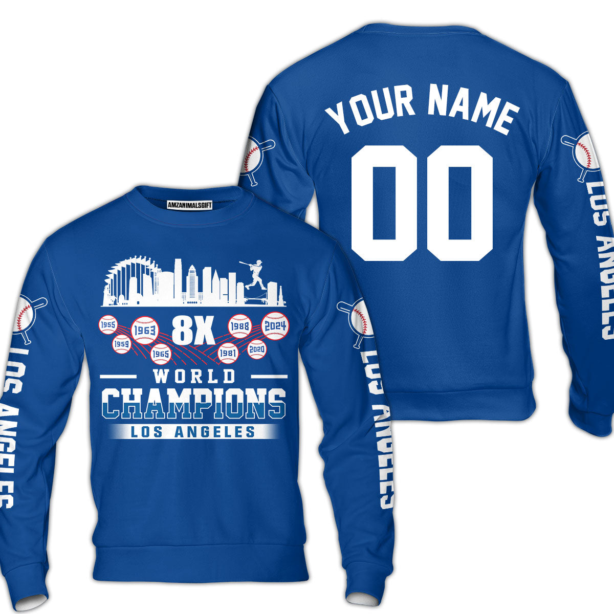 Personalized Los Angeles Baseball Skyline 8X World Champions T-Shirt For World Champions 2024, LA Baseball Champs Gifts