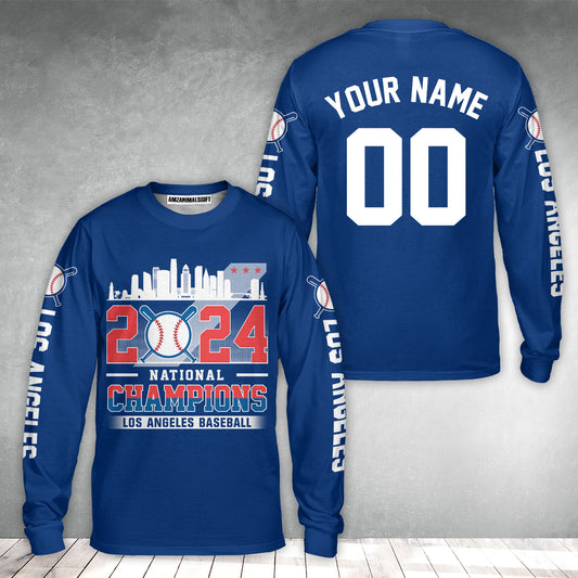Personalized Los Angeles D Baseball 2024 National Champions Long Sleeve Shirt, Los Angeles D Baseball Champs Long Sleeve Shirt Gifts