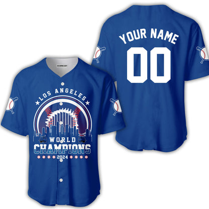 Personalized Los Angeles Baseball Skyline 2024 World Champions Baseball Jersey, Los Angeles World Champs Baseball Jersey