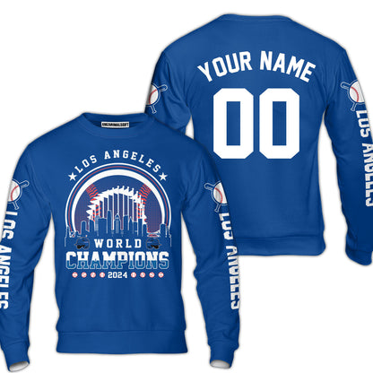 Personalized Los Angeles Baseball Skyline 2024 World Champions Sweatshirt, Los Angeles Baseball World Champs Sweatshirt Gifts