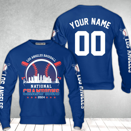 Personalized Los Angeles D Baseball Skyline 2024 National Champions Sweatshirt, Los Angeles D Baseball Champs Sweatshirt Gifts