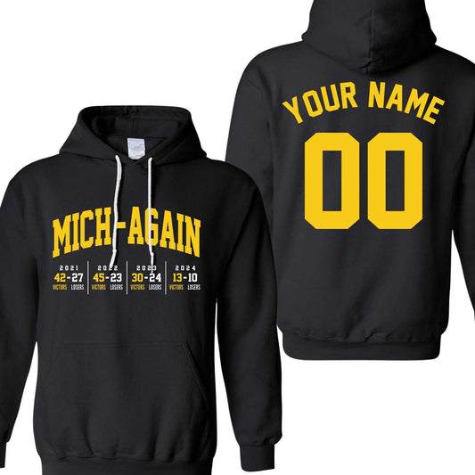 Personalized Michigan Football Mich-Again 4 Champions Hoodie With Scores, Perfect Outfit For Football Fans