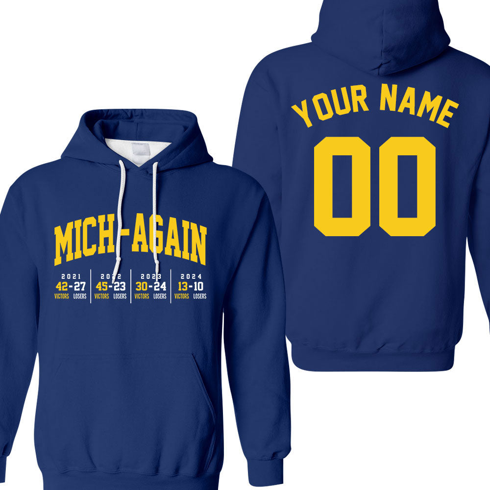 Personalized Michigan Football Mich-Again 4 Champions T-Shirt With Scores, Perfect Outfit For Football Fans