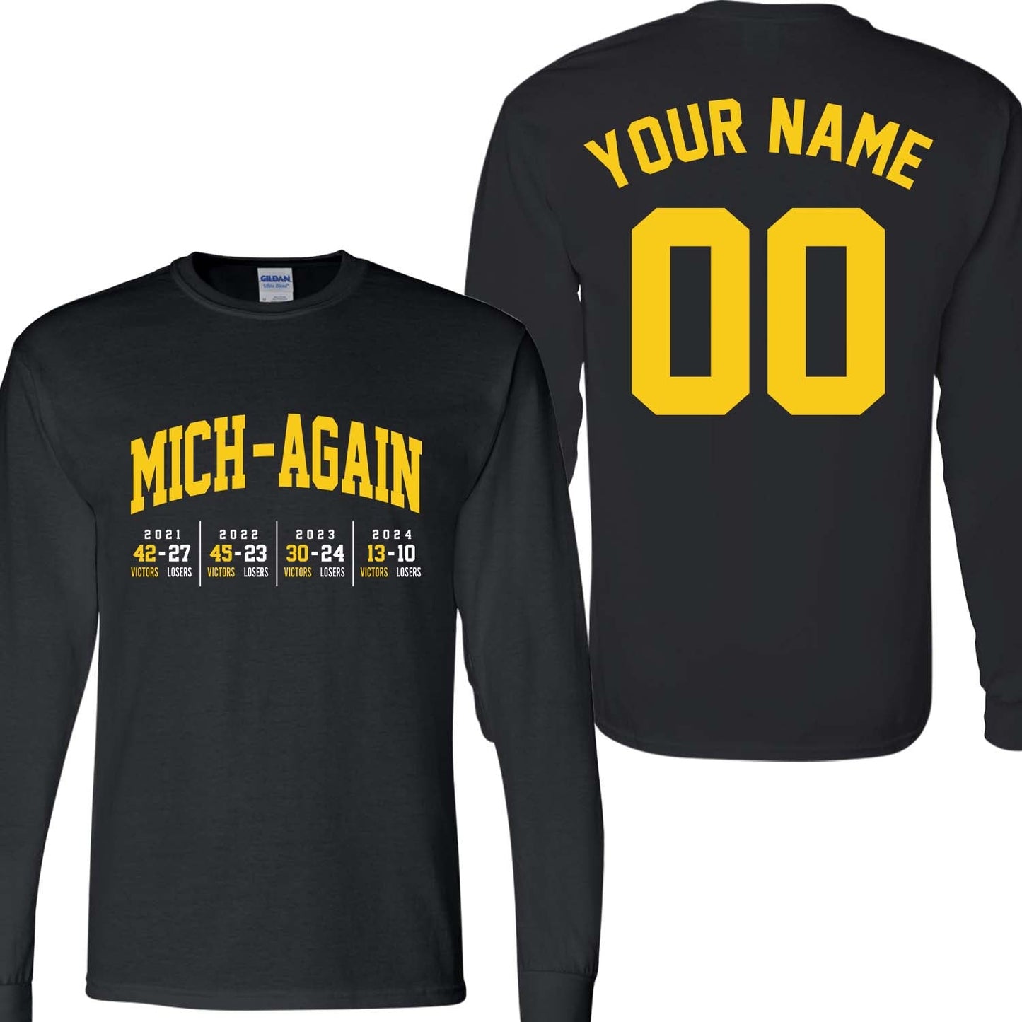 Personalized Michigan Football Mich-Again 4 Champions T-Shirt With Scores, Perfect Outfit For Football Fans