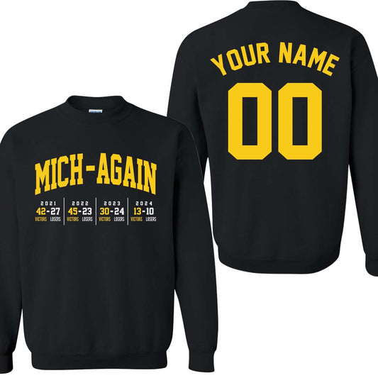 Personalized Michigan Football Mich-Again 4 Champions Sweatshirt With Scores, Perfect Outfit For Football Fans