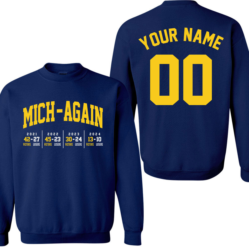 Personalized Michigan Football Mich-Again 4 Champions T-Shirt With Scores, Perfect Outfit For Football Fans