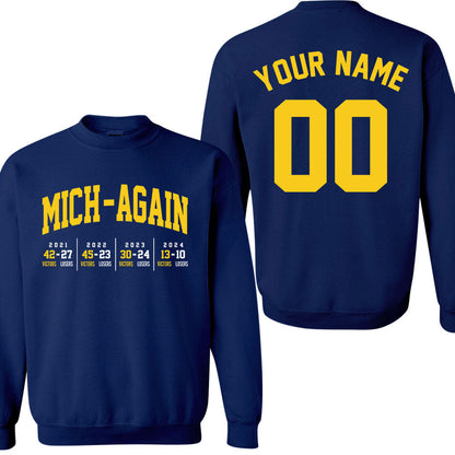 Personalized Michigan Football Mich-Again 4 Champions T-Shirt With Scores, Perfect Outfit For Football Fans