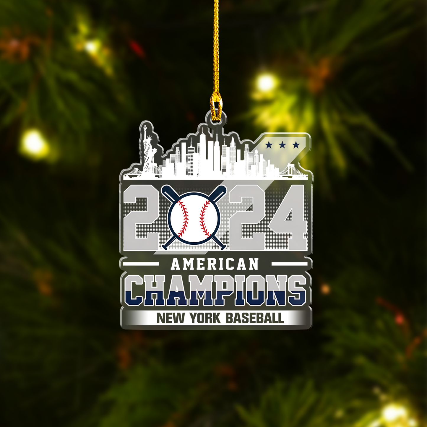 Personalized New York Y Baseball 2024 American Champions Acrylic Ornament, New York Y Champs Christmas Ornament Gifts