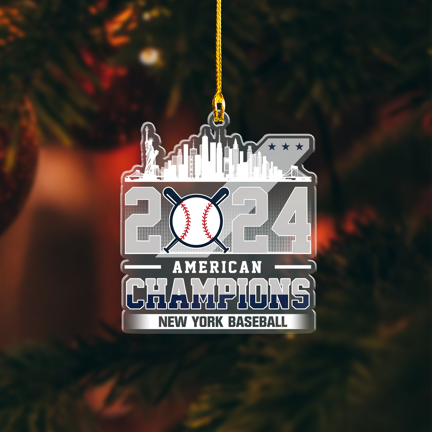 Personalized New York Y Baseball 2024 American Champions Acrylic Ornament, New York Y Champs Christmas Ornament Gifts