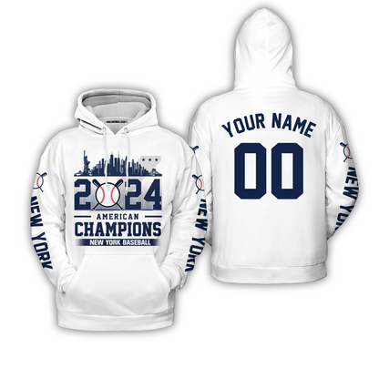 Personalized New York Y Baseball 2024 American Champions Hoodie, New York Y Champs Hoodie Gifts