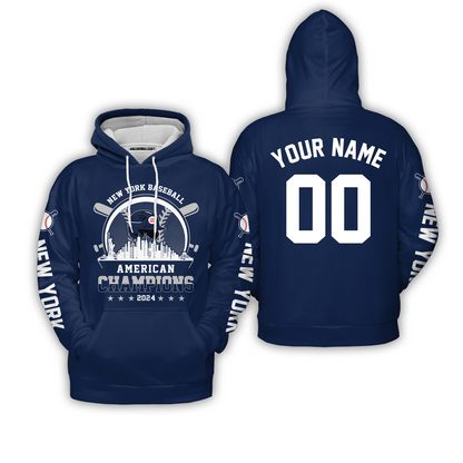 Personalized New York Y Baseball Skyline 2024 American Champions Hoodie, New York Y Champs Hoodie Gifts