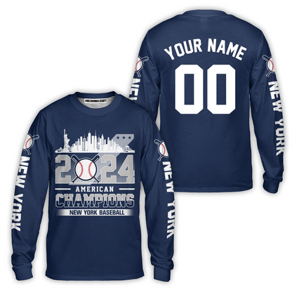 Personalized New York Y Baseball 2024 American Champions Hoodie, New York Y Champs Hoodie Gifts