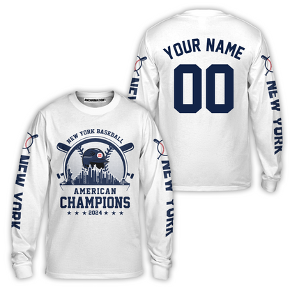 Personalized New York Y Baseball Skyline 2024 American Champions Hoodie, New York Y Champs Hoodie Gifts