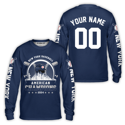 Personalized New York Y Baseball Skyline 2024 American Champions Hoodie, New York Y Champs Hoodie Gifts