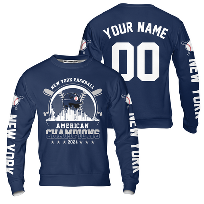 Personalized New York Y Baseball Skyline 2024 American Champions Hoodie, New York Y Champs Hoodie Gifts