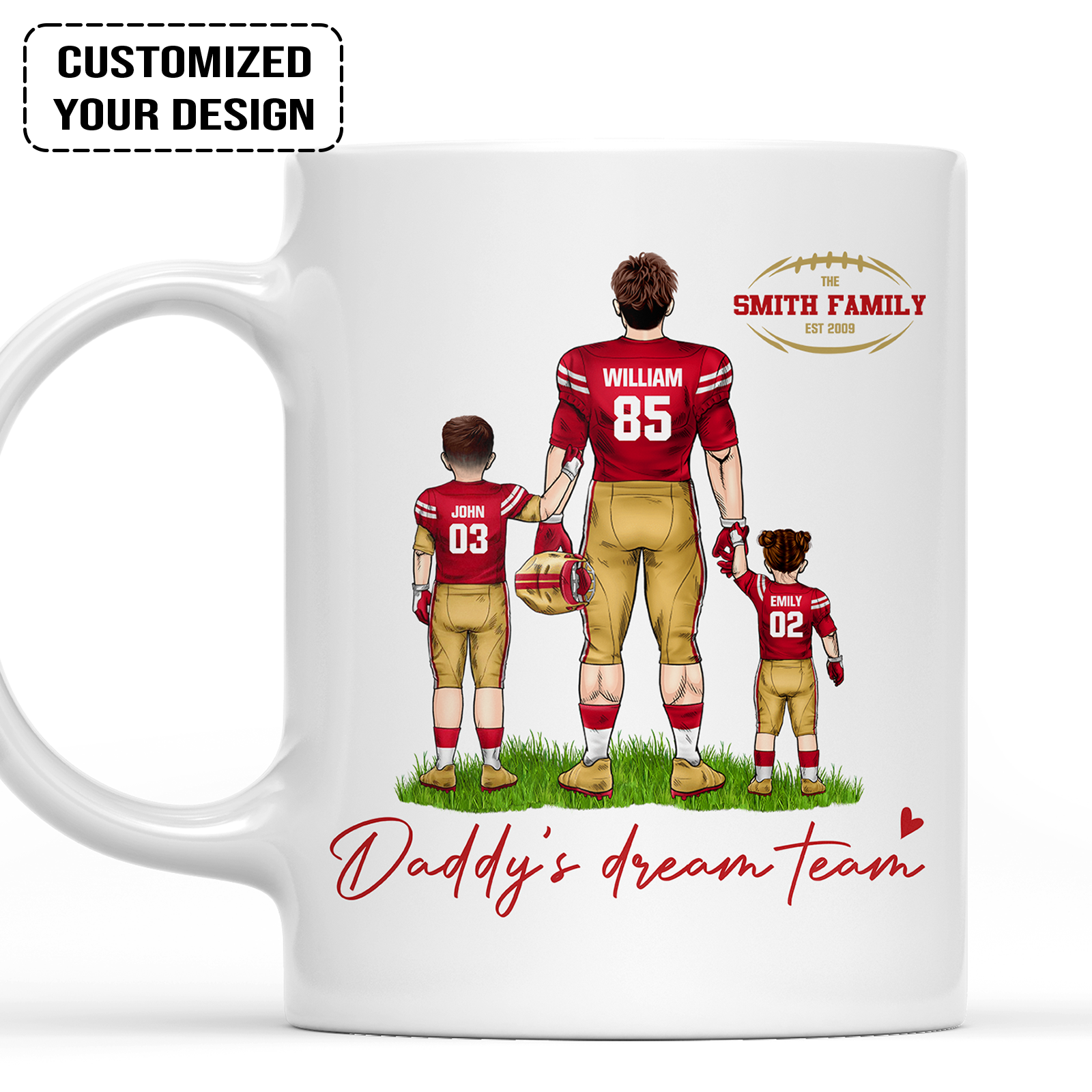 Personalized San Francisco Football Theme Family Dad Mug - Daddy's Dream Team, Coffee Mug For Dad, Father, Grandpa, Family