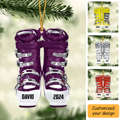 Personalized Skiing Roller Skate Christmas Acrylic Ornament, Custom Name Acrylic Ornament For Snowboarding Player