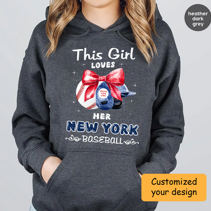 Personalized Women Loves New York Y Baseball Coquette Bow Shirt, Baseball Girl Mom Game Day Shirt, Baseball Lovers Gift