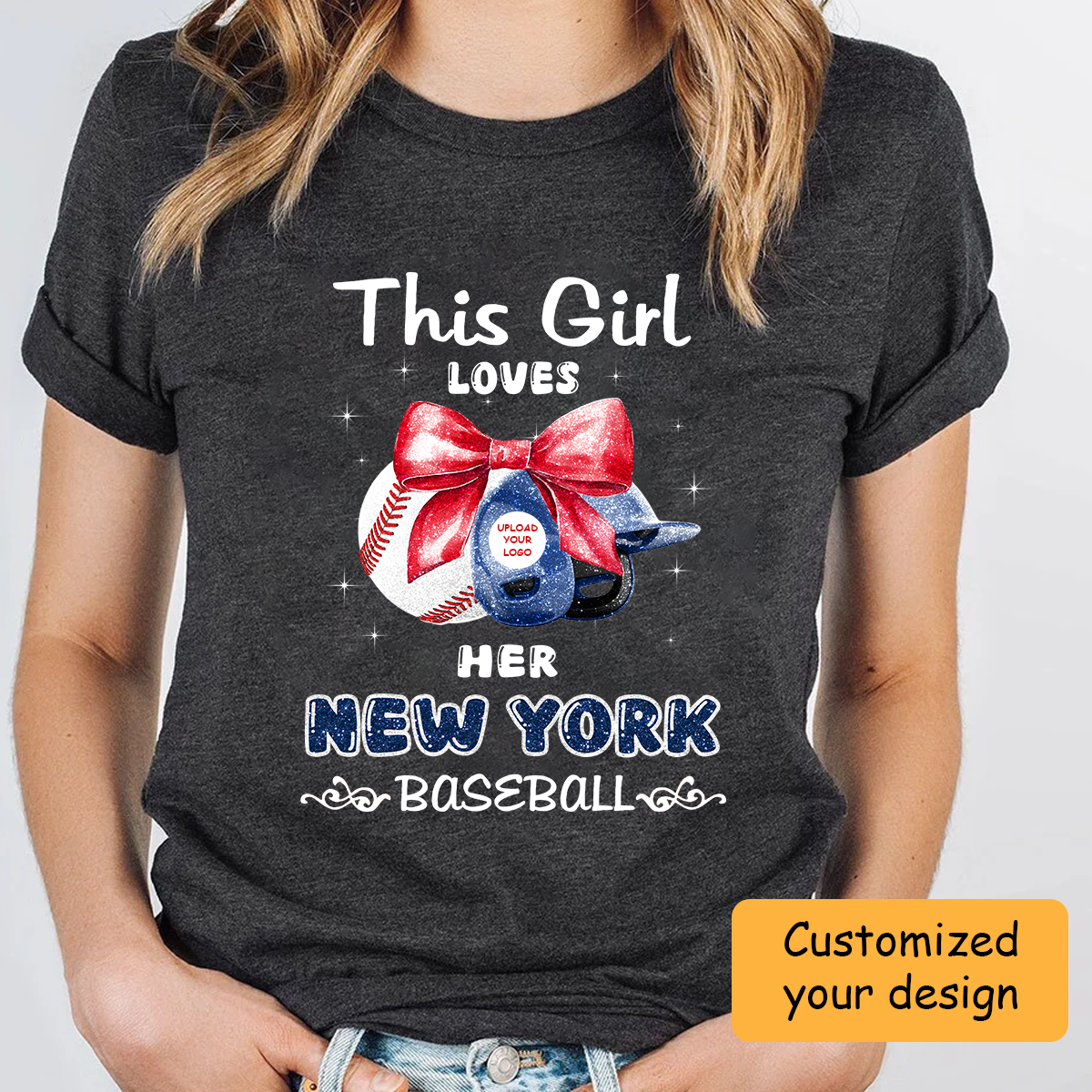 Personalized Women Loves New York Y Baseball Coquette Bow Shirt, Baseball Girl Mom Game Day Shirt, Baseball Lovers Gift