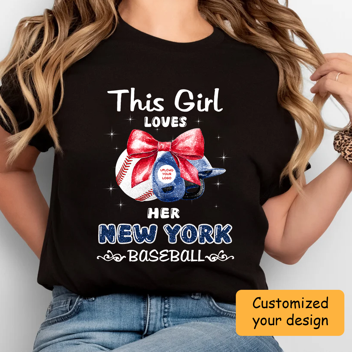 Personalized Women Loves New York Y Baseball Coquette Bow Shirt, Baseball Girl Mom Game Day Shirt, Baseball Lovers Gift