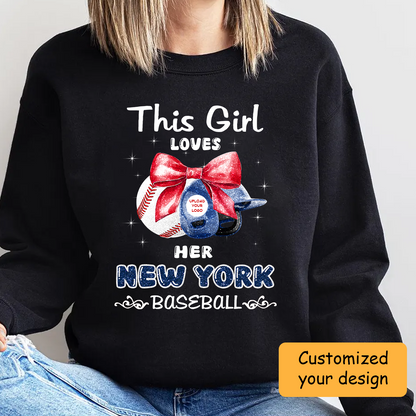 Personalized Women Loves New York Y Baseball Coquette Bow Shirt, Baseball Girl Mom Game Day Shirt, Baseball Lovers Gift