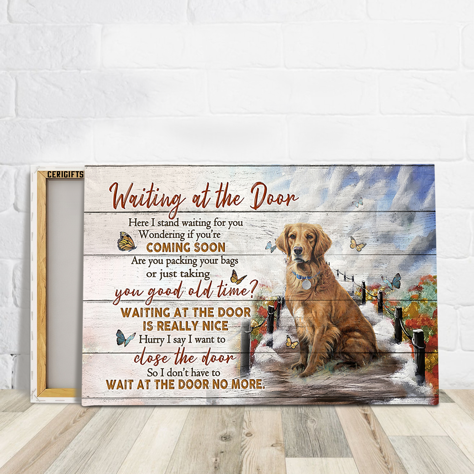 Remembrance Gifts For Golden Retriever Lovers, Sympathy Wall Art Gift For Dog Lovers - Waiting at the Door Canvas