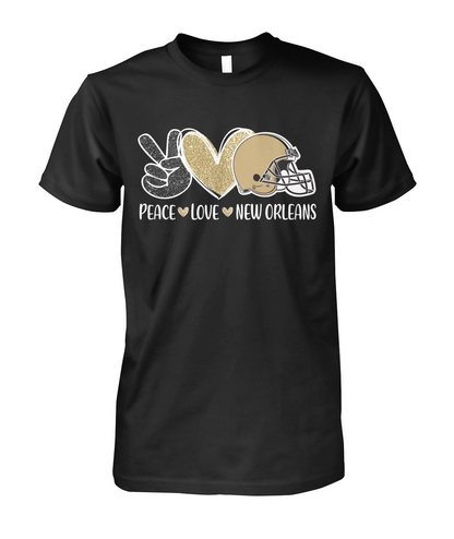 New Orleans American Football Peace Black Old Gold T-Shirt, Football Outfit For Men Women Family Love New Orleans Football Sport