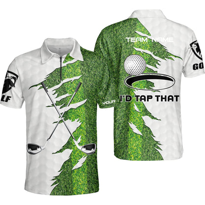 Green Golf Course Quarter Zip Polo Shirt, I'd Tap That Golf Polo Shirt For Men, Gift Idea For Male Players, Gift For Golfers