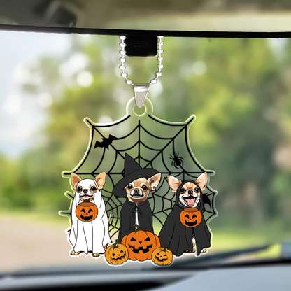 Spooky Ghost And Witch Chihuahua Dog Acrylic Halloween Ornament, Spooky Decoration For Boxer Mom, Dog Dad