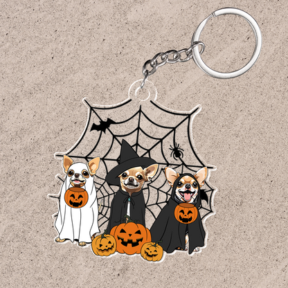 Spooky Ghost And Witch Chihuahua Dog Acrylic Halloween Ornament, Spooky Decoration For Boxer Mom, Dog Dad
