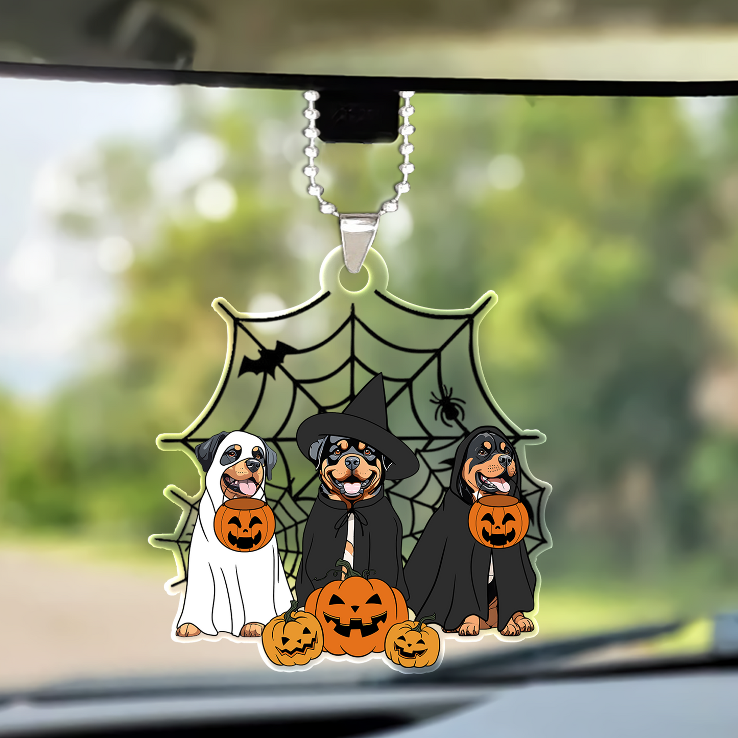 Spooky Ghost And Witch Rottweiler Dog Acrylic Halloween Keychain, Spooky Decoration For Dog Mom, Dog Dad