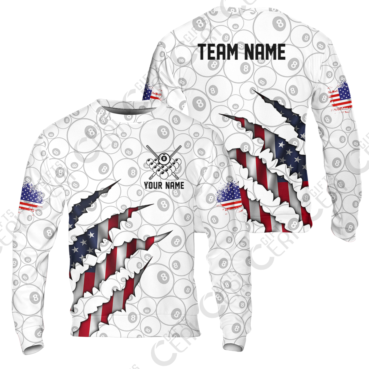 Customized Billiards Sweatshirt, Personalized American Flag Scratch 8 Ball Jersey Gift For Billiard Players