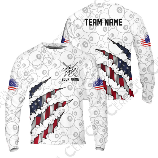 Customized Billiards Sweatshirt, Personalized American Flag Scratch 8 Ball Jersey Gift For Billiard Players