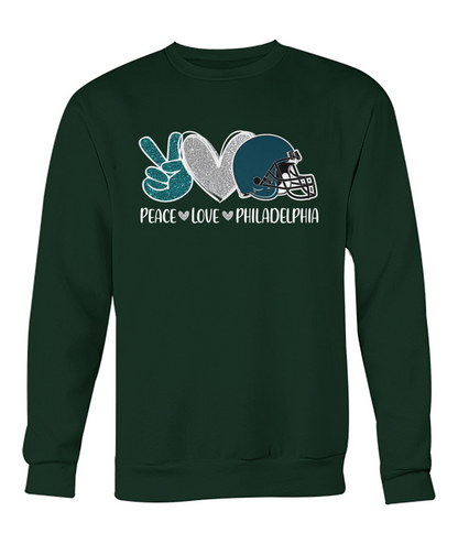 Philadelphia American Football Peace Black Forest Green Sweatshirts, Football Outfit For Men Women Family Love Philadelphia Football Sport