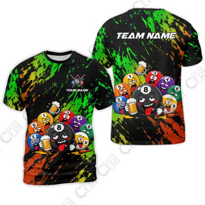 Customized 8 And 9 Ball Pool T-Shirt Drunk 8 Ball Holding Beer Billiard Jerseys Custom Name And Team Name