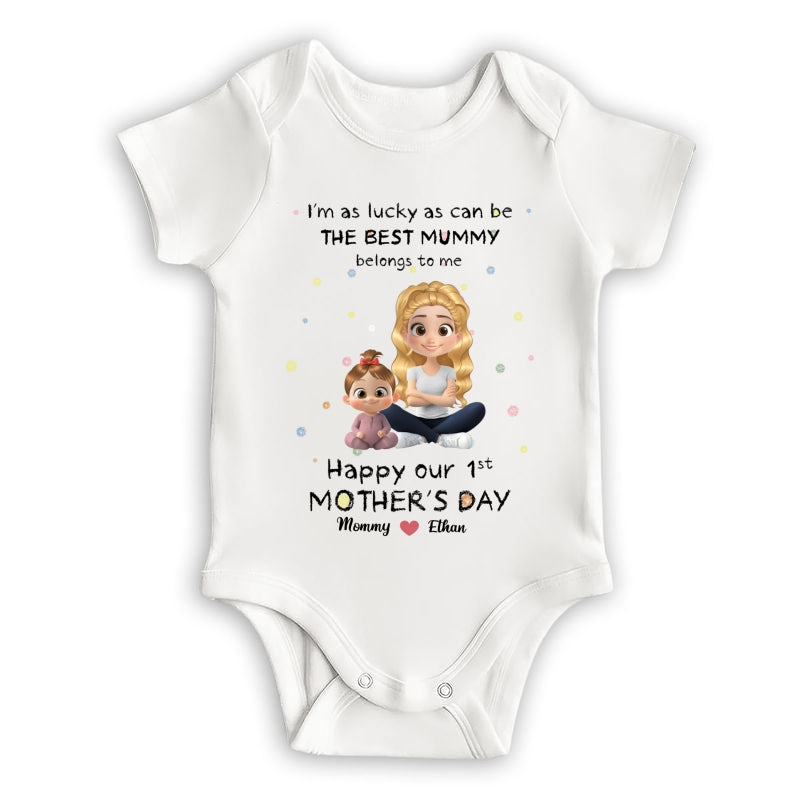 Personalized First Mother's Day Baby Onesies Gift For Mom And Baby Newborn I'm So Lucky That The Best Mom - HN32