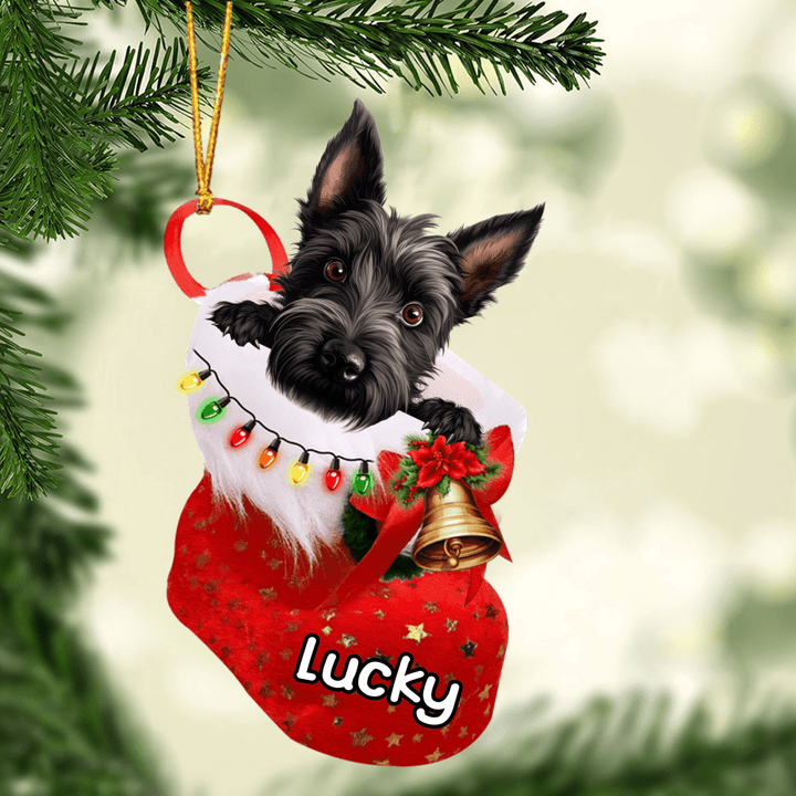 Customized Scottish Terrier Dog In Christmas Stocking Acrylic Ornament, Christmas Gifts Ornament for Dog Lover