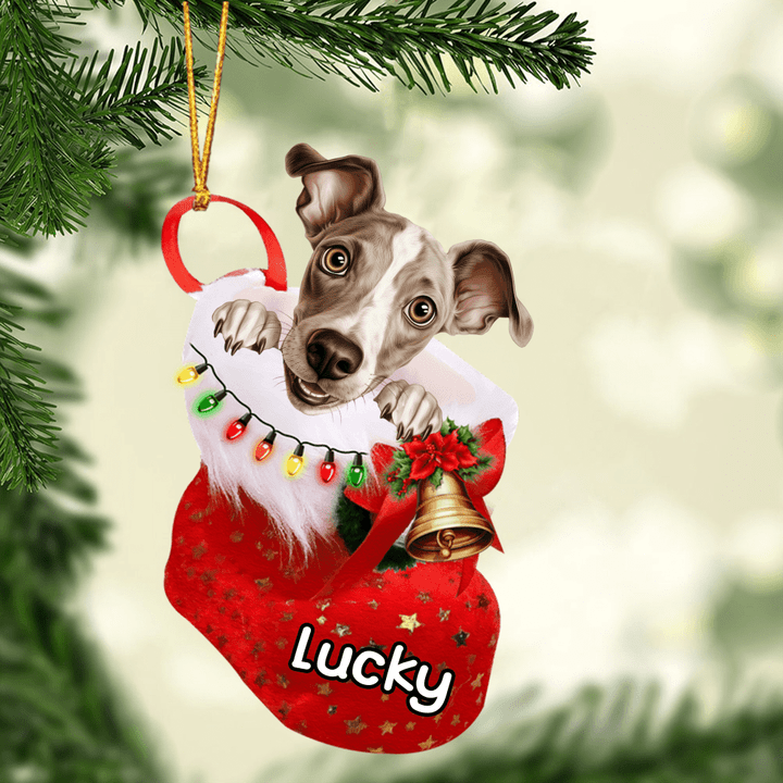 Customized Italian Greyhound In Christmas Stocking Acrylic Ornament, Christmas Gifts Ornament for Dog Lover