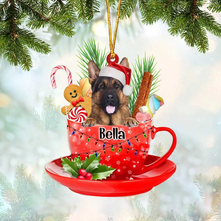 Customized German Shepherd Dog  Santa Hat In Red Cup Acrylic Ornament, Personalized Ornament Gifts For Christmas Dog Mom