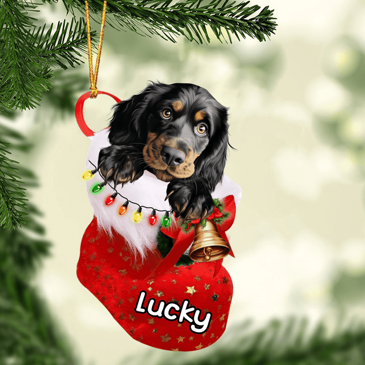 Customized Cute Gordon Setter Dog In Christmas Stocking Acrylic Ornament, Christmas Gifts Ornament for Dog Lover