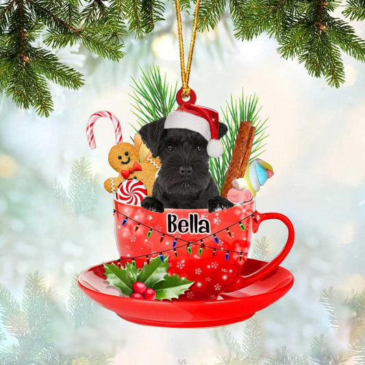 Customized Black Miniature Schnauzer Dog Santa Hat In Red Cup Acrylic Ornament, Personalized Gifts For Christmas Dog Mom