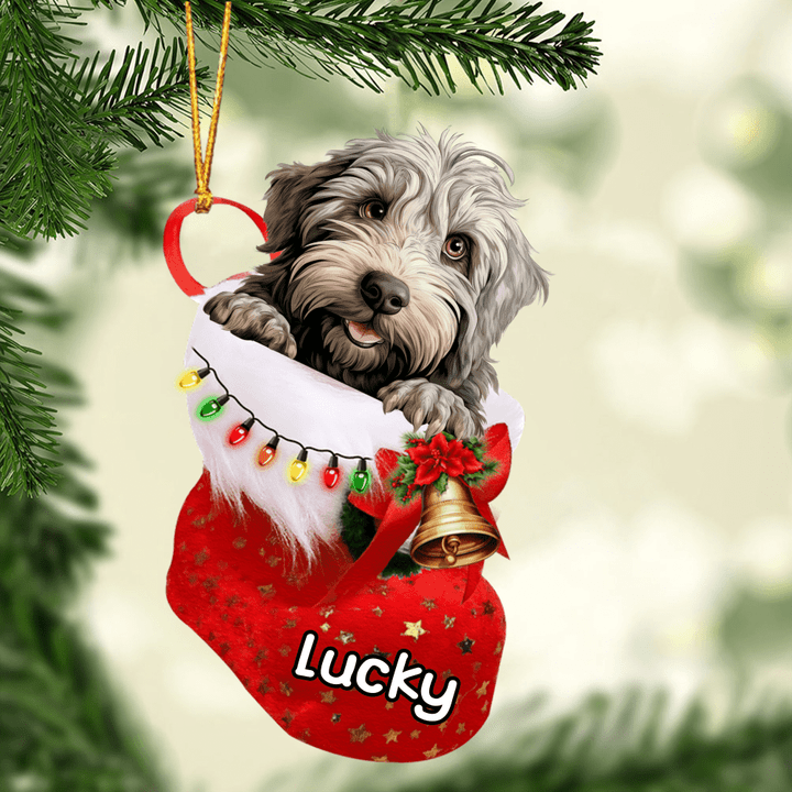 Personalized Bergamasco in Christmas Stocking Acrylic Ornament, Christmas Gifts Ornament for Dog Lover