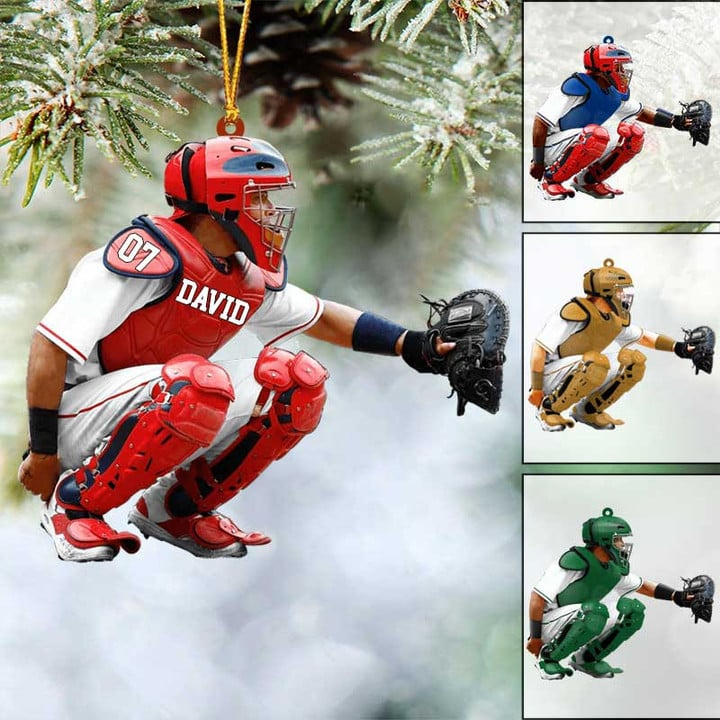 Personalized Baseball Man Male Catcher Acrylic Ornament, Custom Christmas Ornament Gifts For Baseball Player