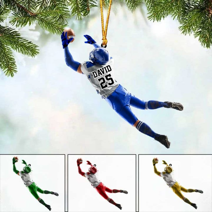 Personalized American Football Player Catch Ball Acrylic Ornament, Custom Christmas Ornament Gifts For Football Player