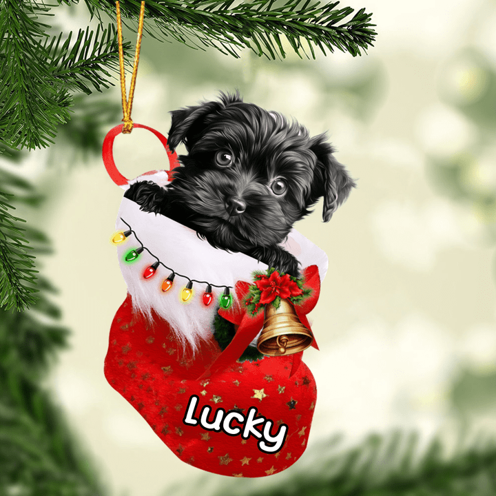 Custom Name Baby Affenpinscher in Christmas Stocking Acrylic Ornament, Christmas Gifts Ornament for Dog Lover