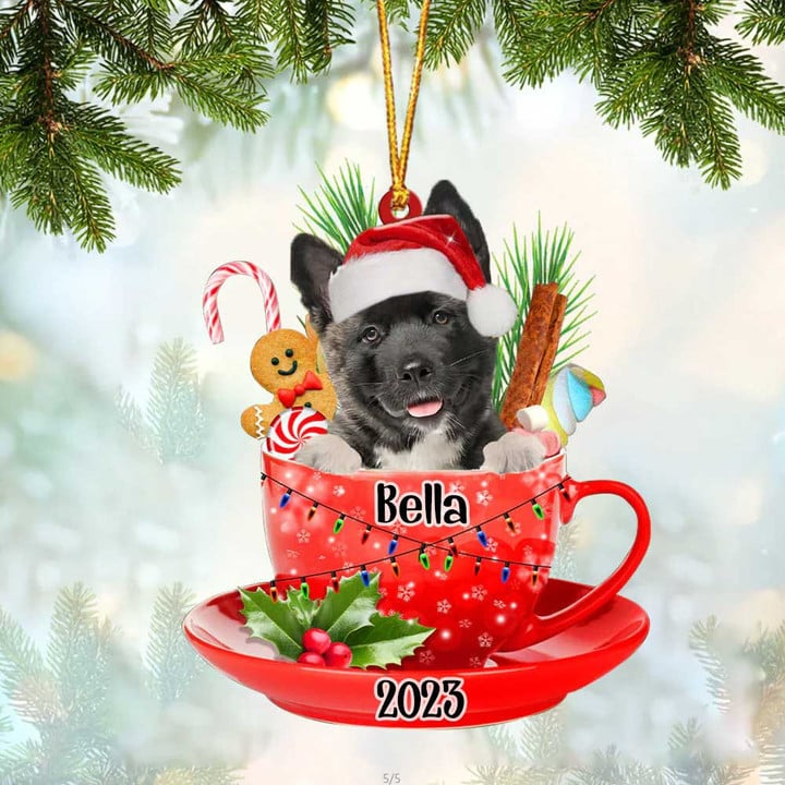 Customized American Akita Dog Santa Hat In Red Cup Acrylic Ornament, Christmas Gifts Ornament for Dog Lover