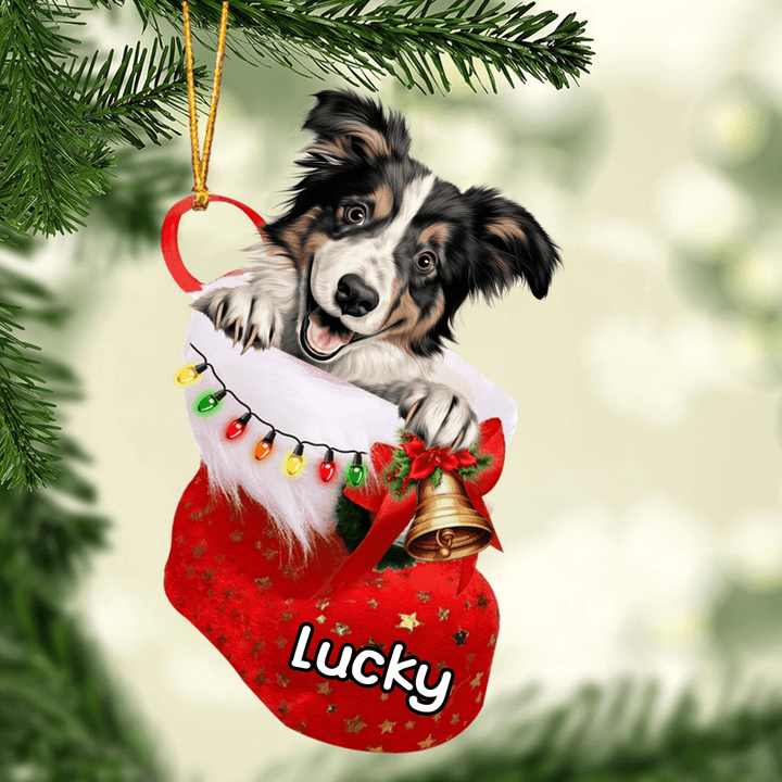 Personalized Border Collie In Christmas Stocking Acrylic Ornament, Christmas Gifts Ornament for Dog Lover